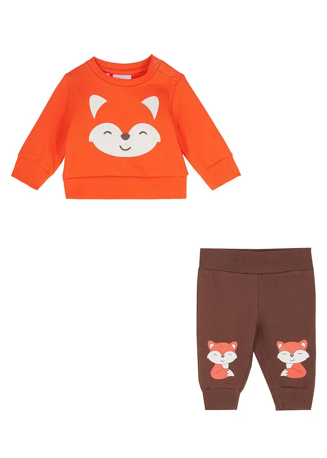 SUDADERA Y PANTALóN DE CHáNDAL DE ALGODóN ORGáNICO PARA BEBé (2 PIEZAS) MARRóNROJO MANDARINA